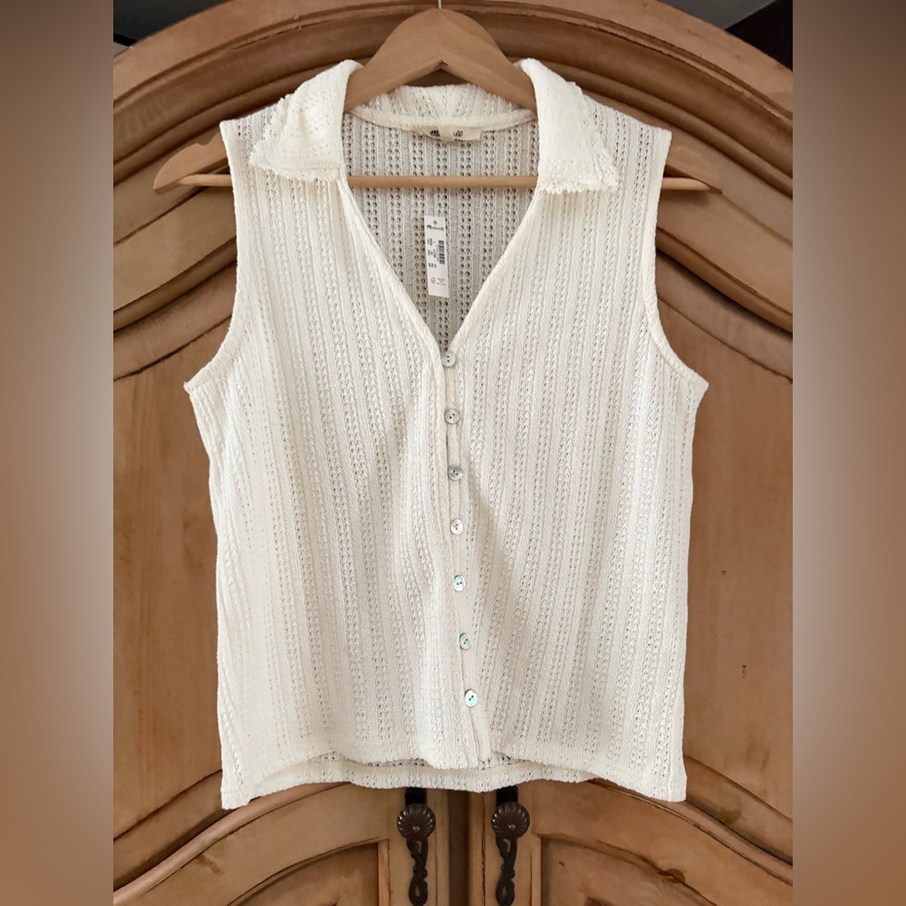 Madewell White Button-Up Tank Top